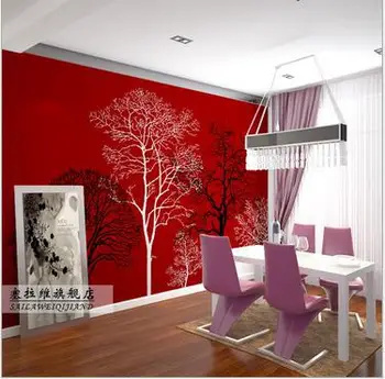 Custom 3d tapetai True color tapetai popieriaus | TV nustatymas sienos freskos medžio raudoname fone